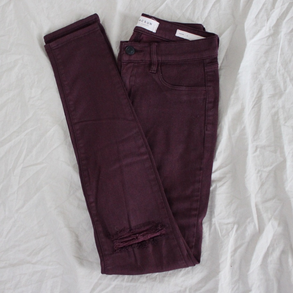 PacSun Distressed Maroon Jeggings